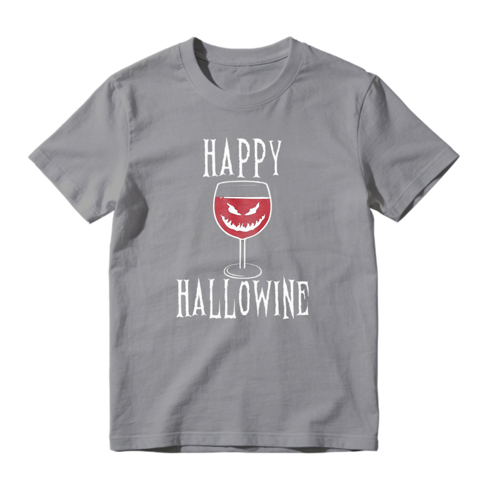 Happy Hallowine Wine Glass With Scary Face Halloween Humor T-shirt