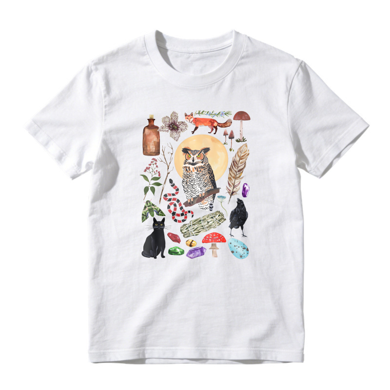 Owl Moon Forest Animals Mushrooms Crystals Vintage Collage, Unisex Classic T-shirt