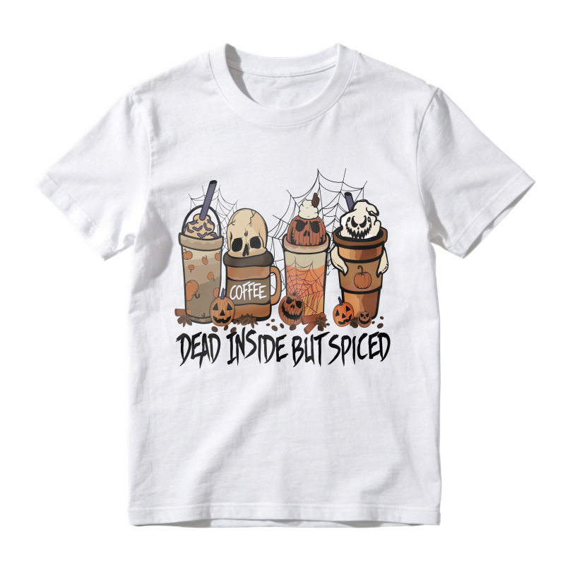 Dead Inside But Spiced Halloween Coffee Skull Pumpkin Spider Web Unisex Classic T-shirt