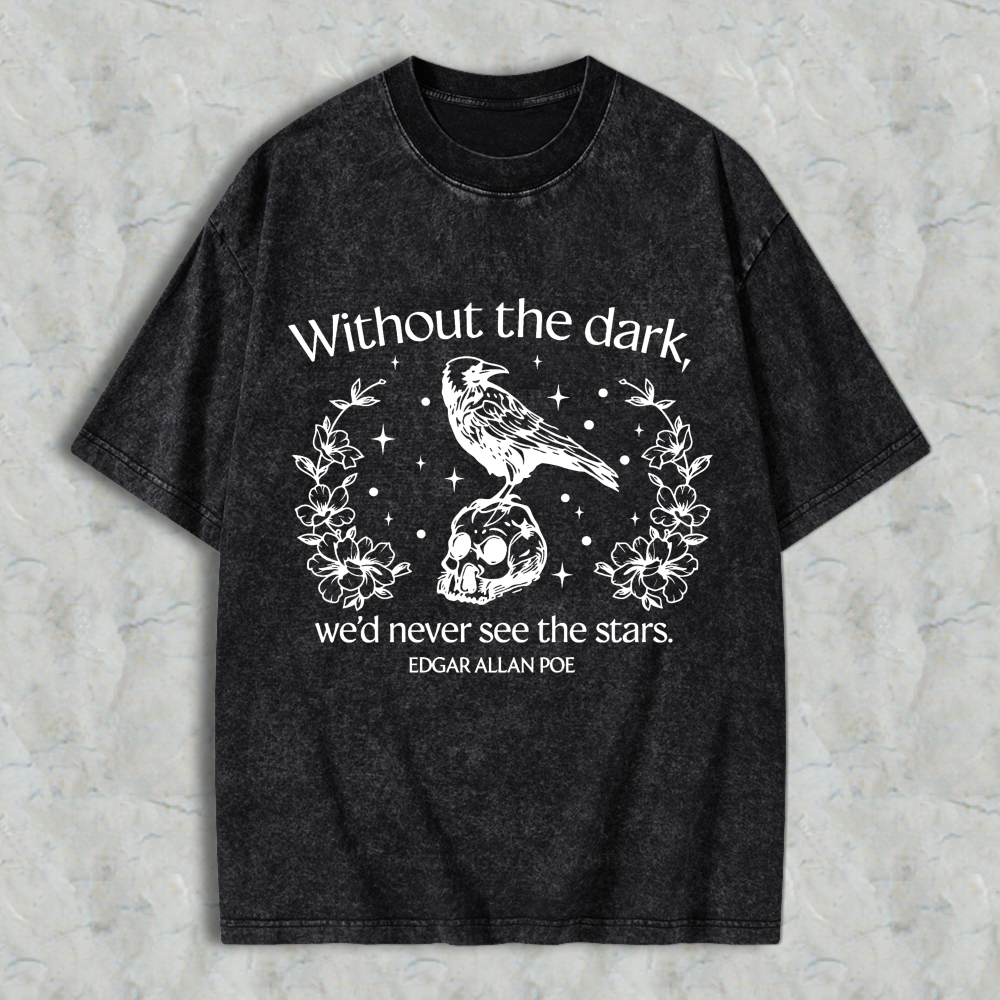 Wardrobecart Raven Skull Floral Stars Quote Unisex Washed T-shirt