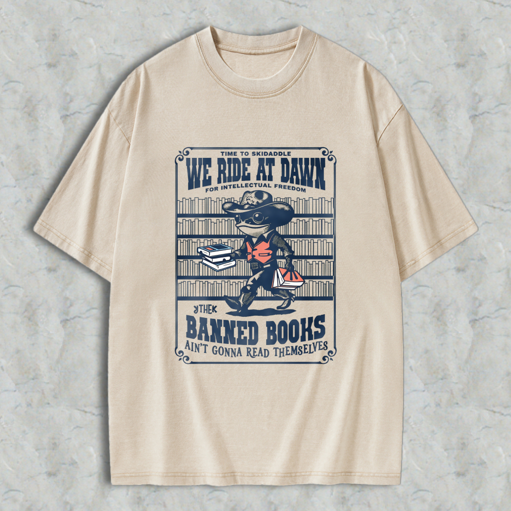 Wardrobecart We Ride At Dawn Baked Books Unisex Washed T-shirt