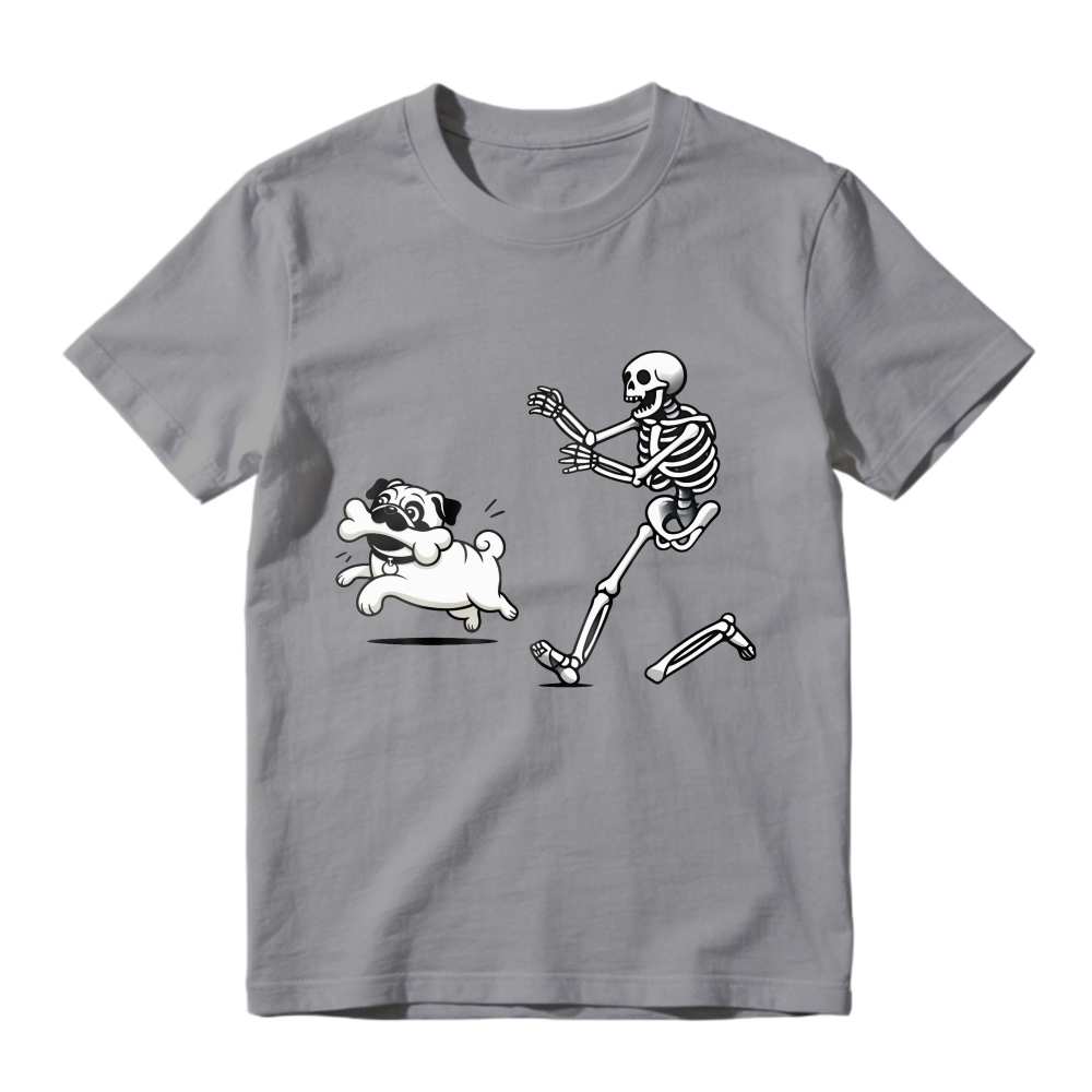 Funny Skeleton Running Away From Pug Dog, Unisex Classic T-shirt