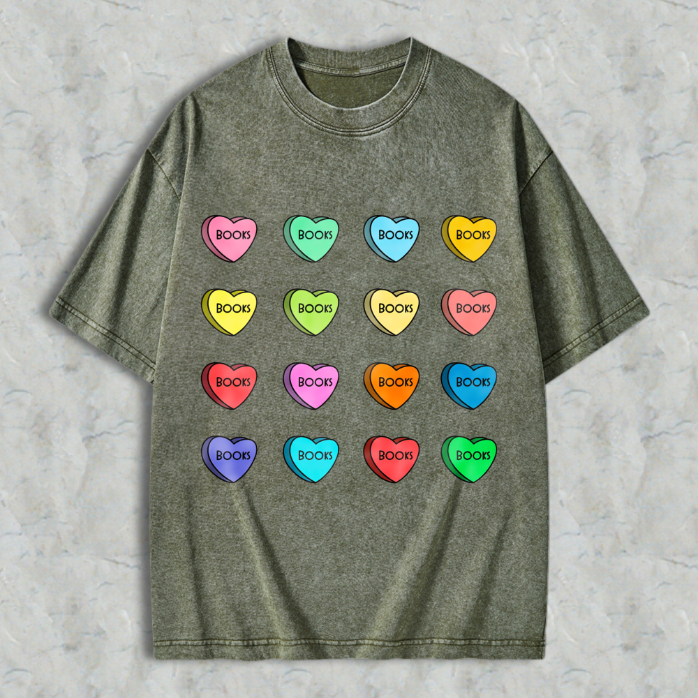 Wardrobecart Heart Shape Book Words Pattern Unisex Washed T-shirt