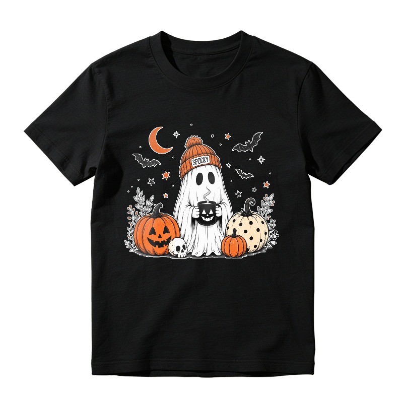 Cute Ghost With Spooky Hat And Pumpkins Halloween Design, Unisex Classic T-shirt