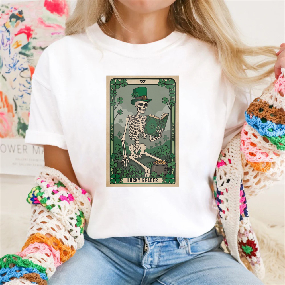 Wardrobecart Skeleton Reading Book In Forest Scene tshirt