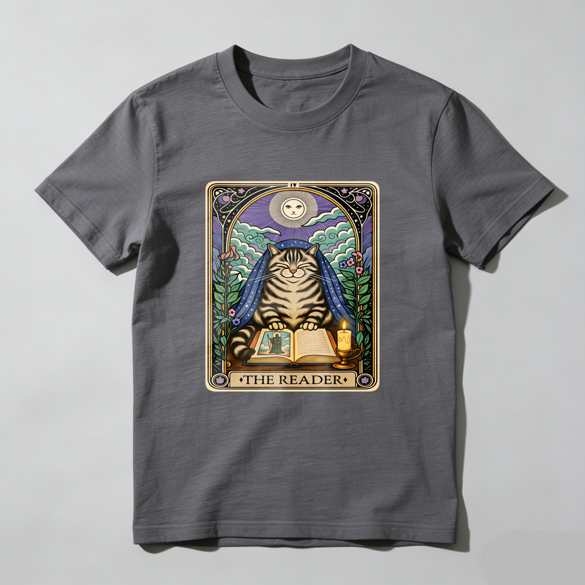 Wardrobecart Cat Reading Book Under Moonlight Tshirt