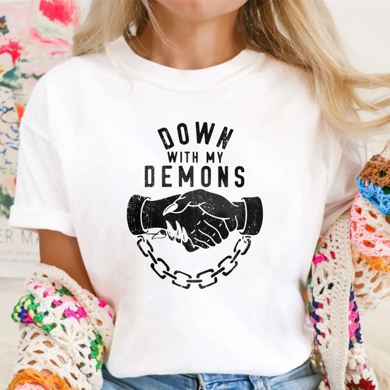 Down With My Demons Handshake Chain Graphic, Unisex Classic T-shirt