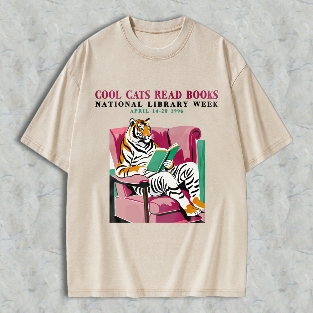 Wardrobecart Tiger Reading Book On Couch Cool Cats Read Books Unisex Washed T-shirt