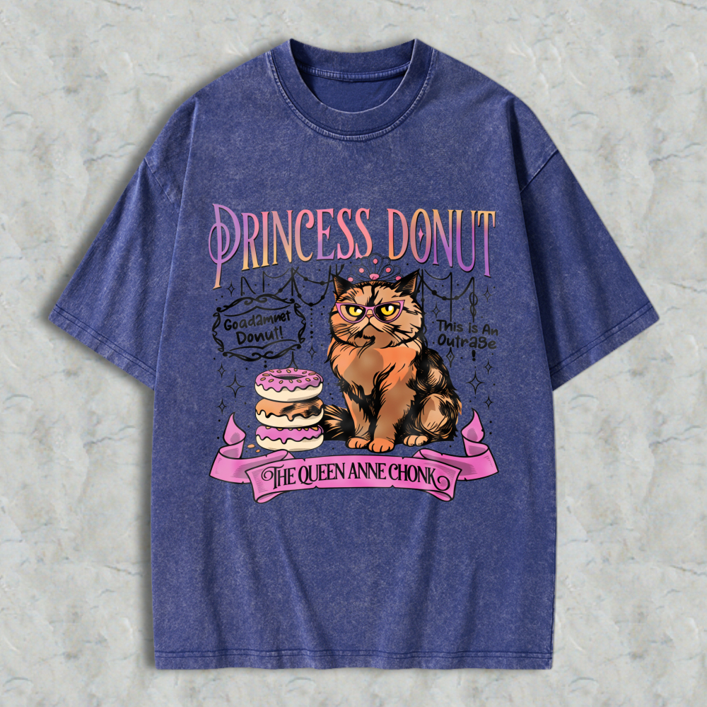 Wardrobecart Princess Donut Cat With Donuts And Crown Unisex Washed T-shirt