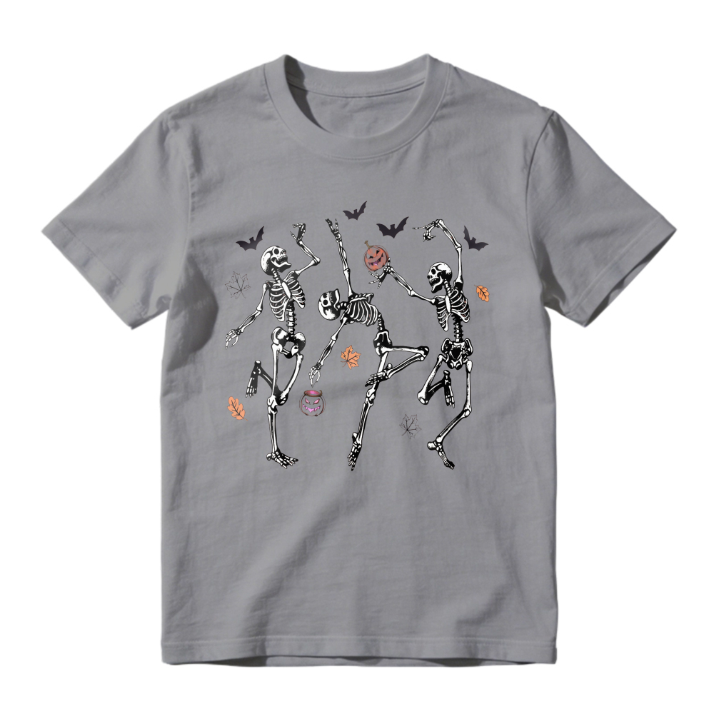 Dancing Skeletons With Bats And Autumn Leaves Halloween Graphic Unisex Classic T-shirt