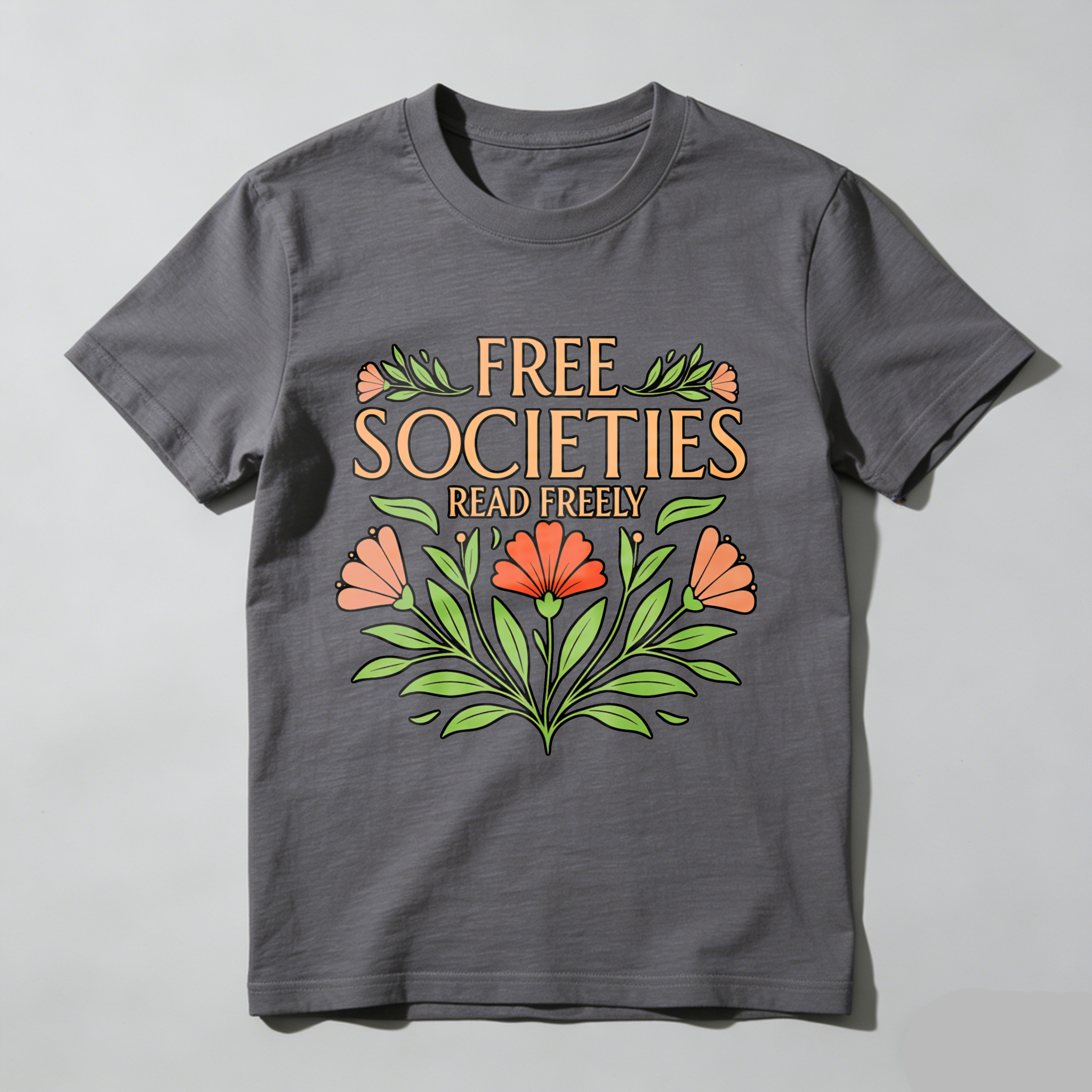 Wardrobecart Free Societies Read Freely Floral Design Tshirt