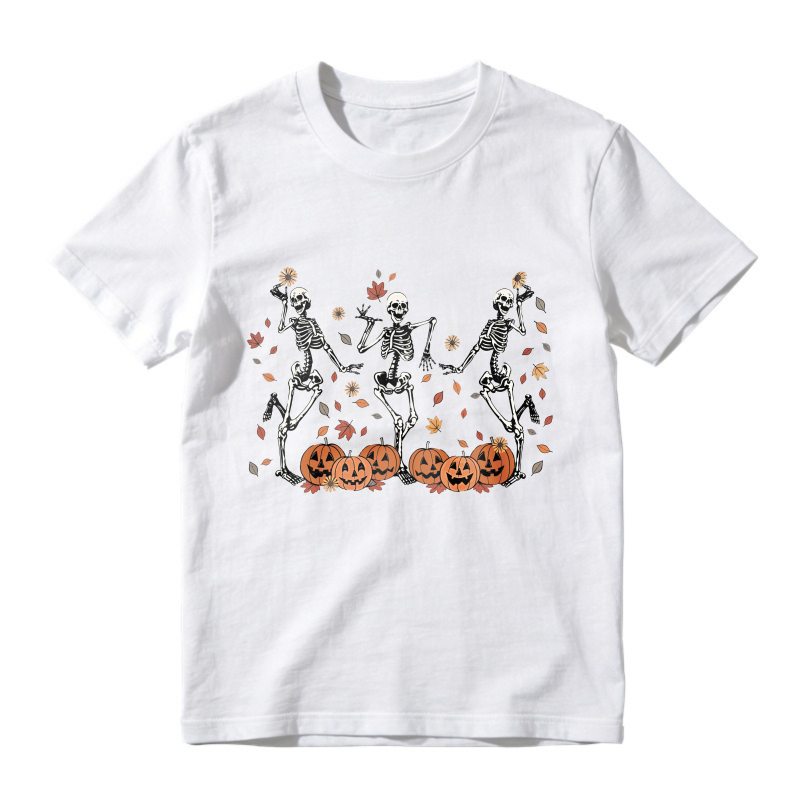 Halloween Skeletons Dancing With Pumpkins And Autumn Leaves Unisex Classic T-shirt