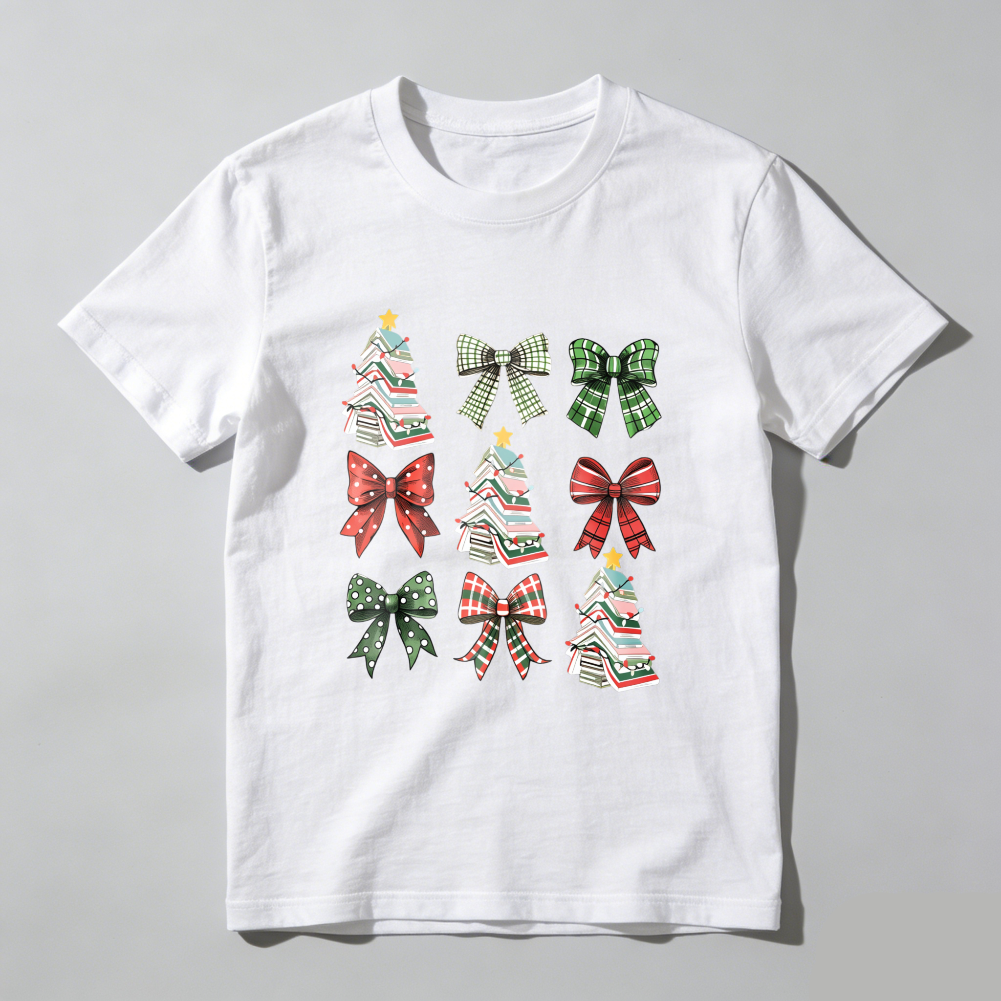 Wardrobecart Christmas Trees And Plaid Bows Pattern Tshirt