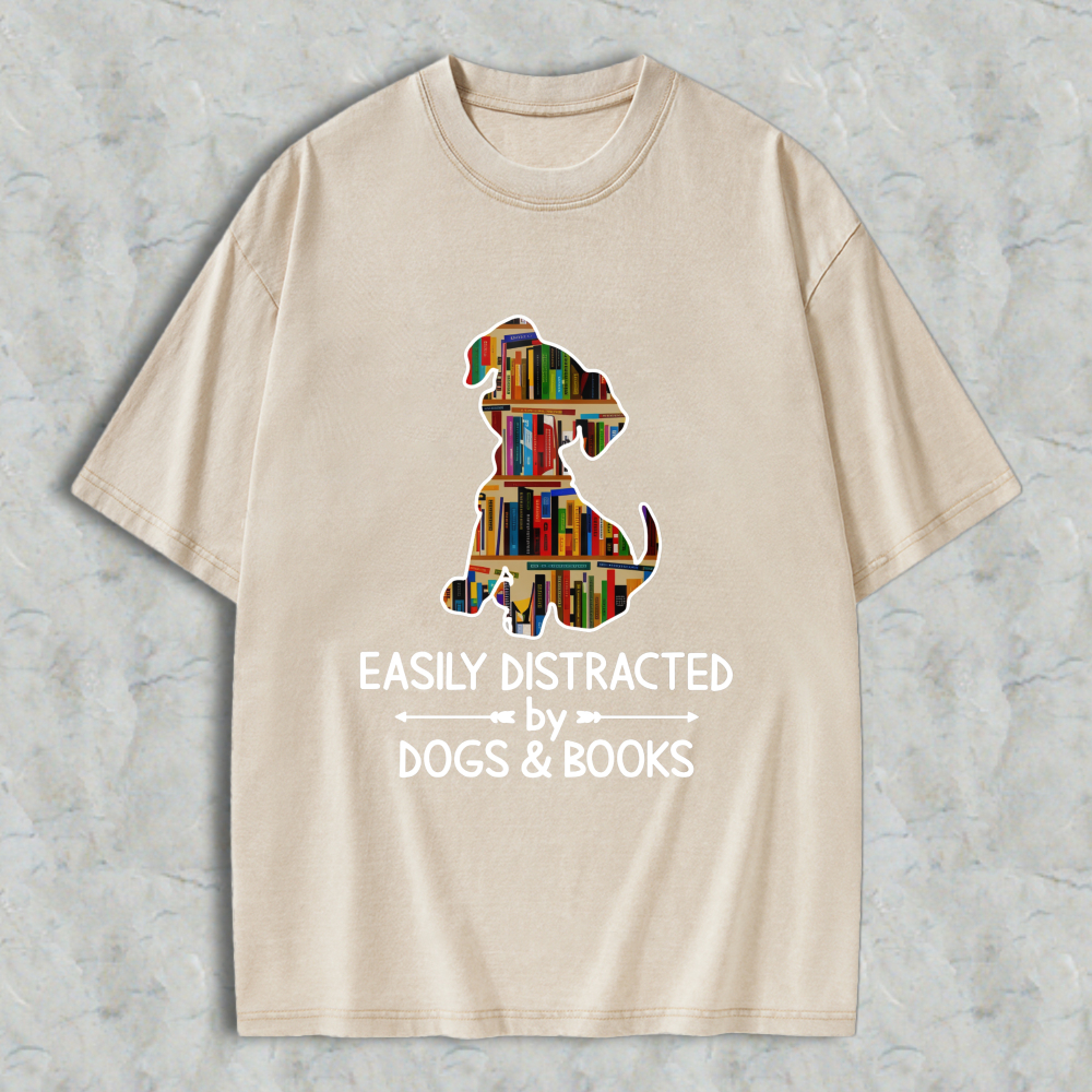 Wardrobecart Dog With Books Easily Distracted By Dogs And Books Unisex Washed T-shirt