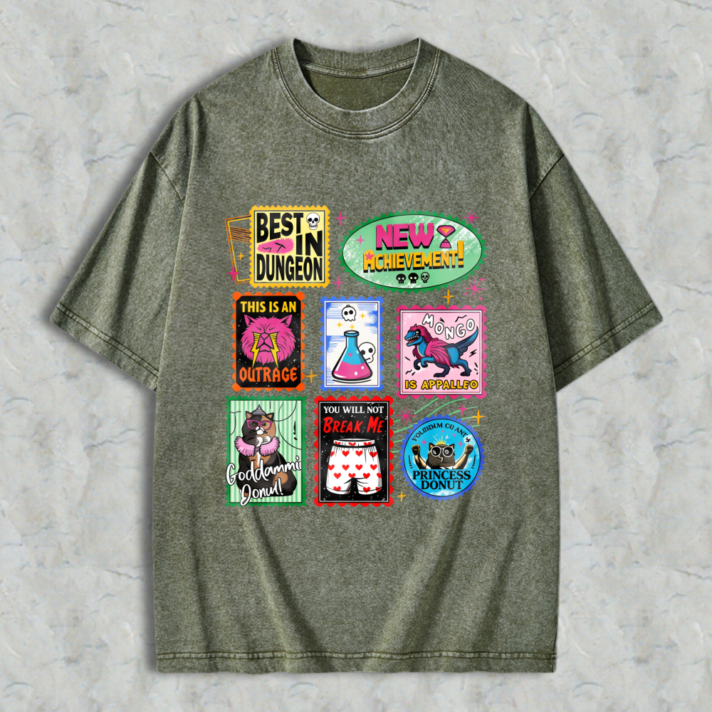 Wardrobecart Best In Dungeon New Achievement This Is An Outrage Ponged In Appaloosa Badass Donut You Will Not Break Me Princess Donut Unisex Washed T-shirt