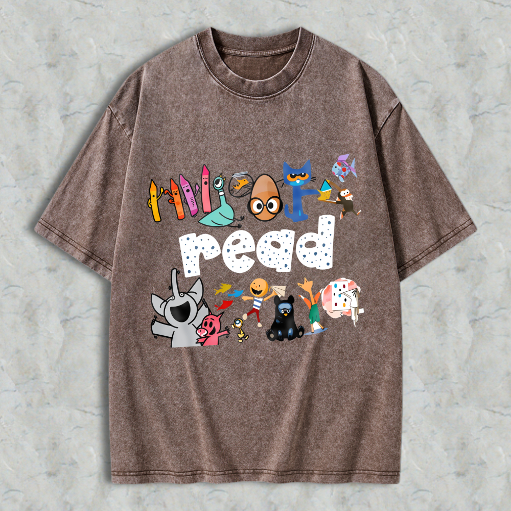 Wardrobecart Cartoon Characters And Read Text Design Unisex Washed T-shirt