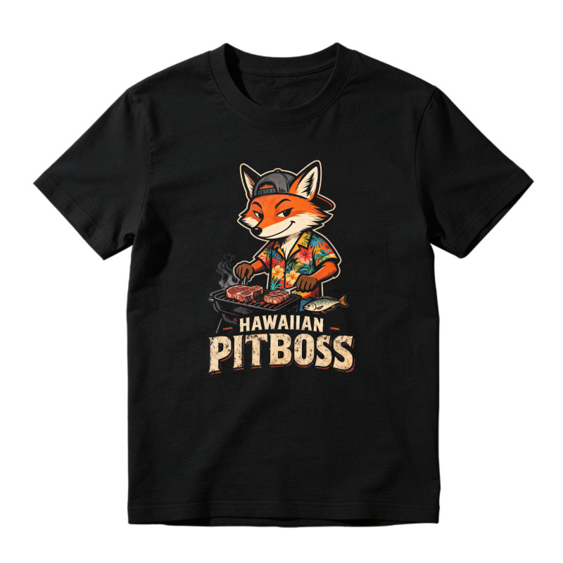 Hawaiian Pitboss Fox Grilling Cartoon Graphic Unisex Classic T-shirt