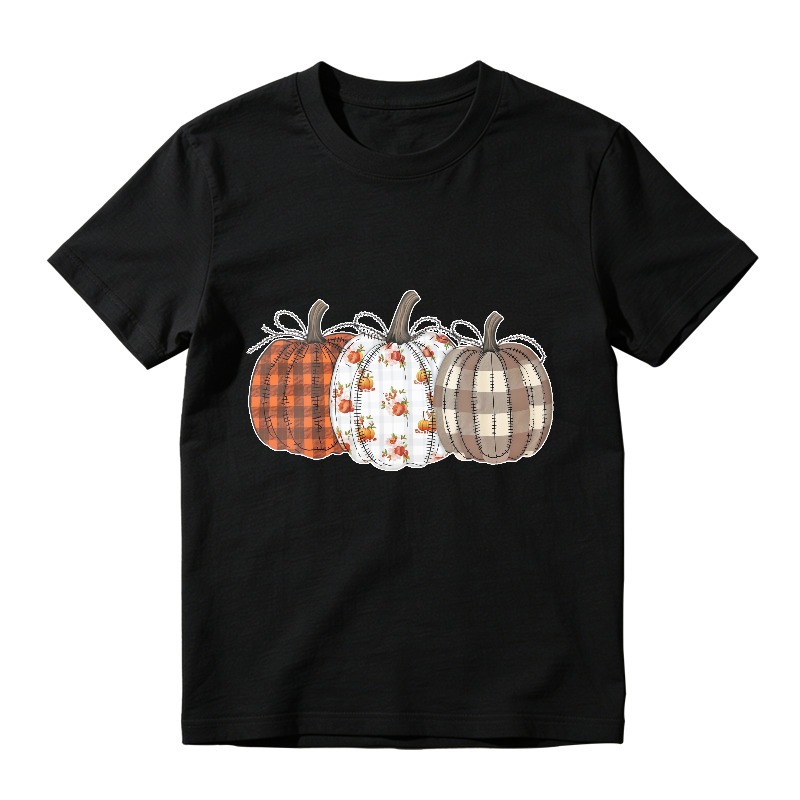 Three Patchwork Pumpkins With Plaid And Floral Patterns Unisex Classic T Shirt