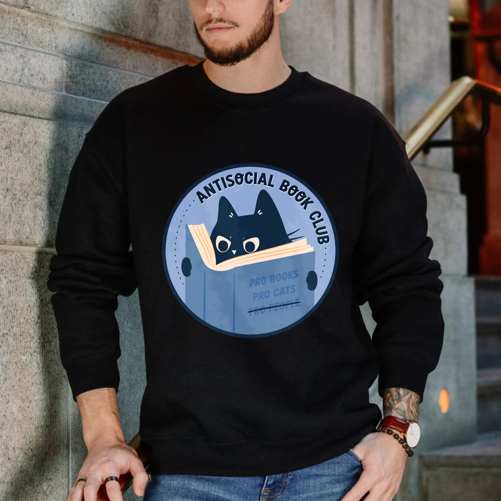 Wardrobecart Antisocial Book Club Cat Reading Book Pro Books Pro Cats Unisex Classic Sweatshirt