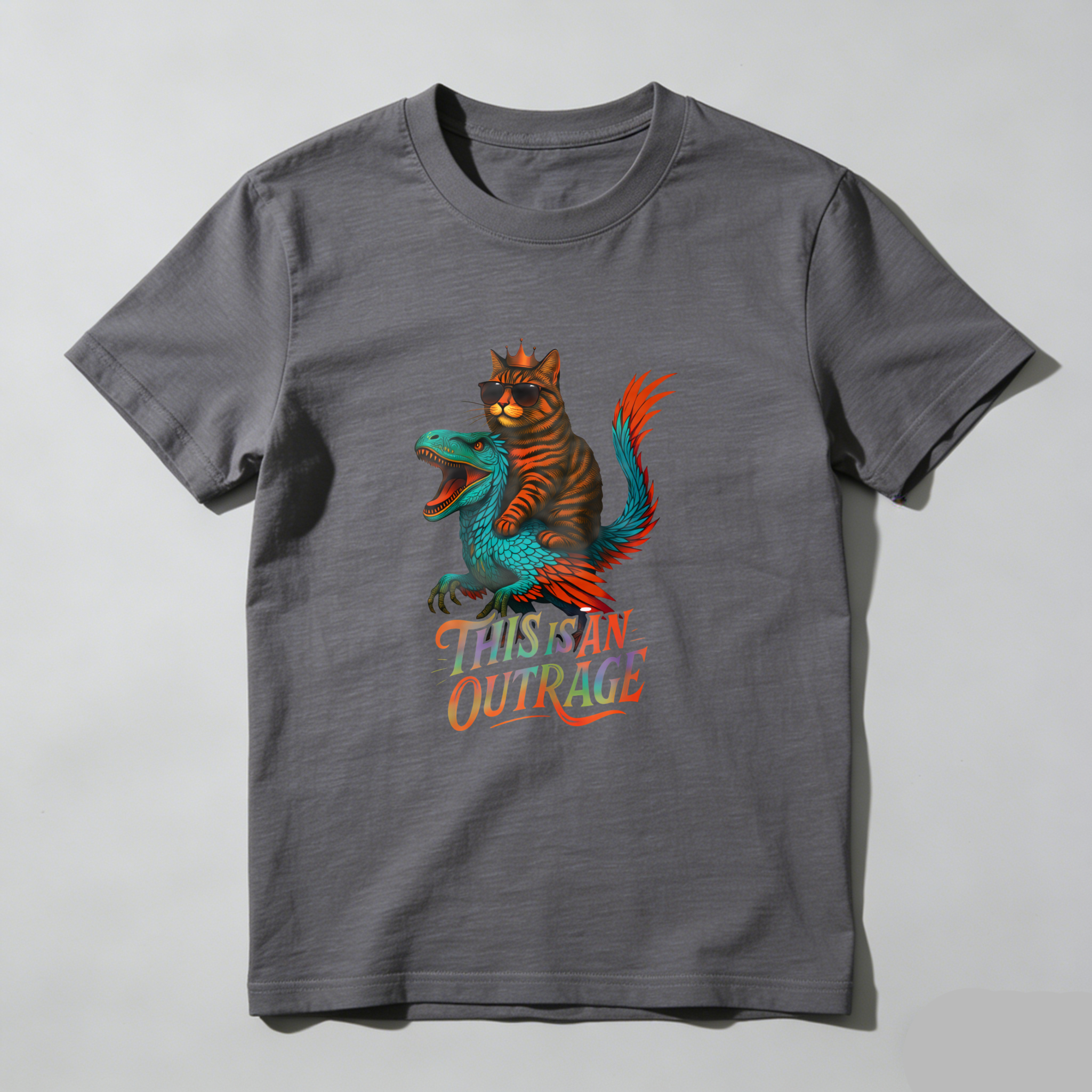 Wardrobecart Cat Riding Dinosaur This Is An Outrage Tshirt