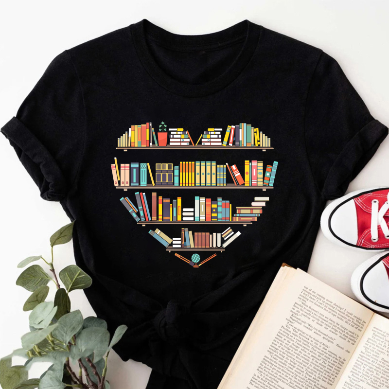 Wardrobecart Bookshelf Design With Colorful Books Tshirt