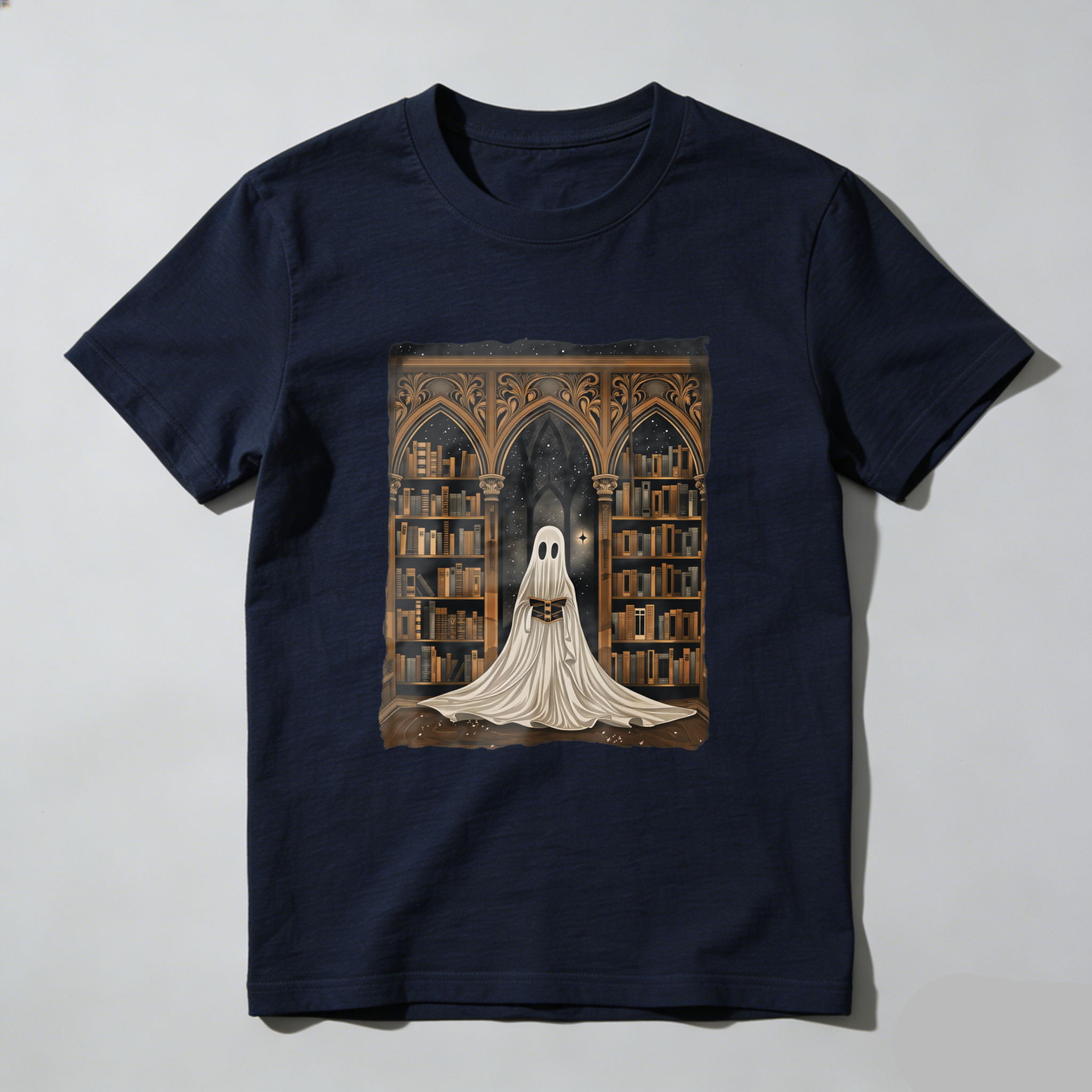 Wardrobecart Ghost In Library With Books And Stars Tshirt