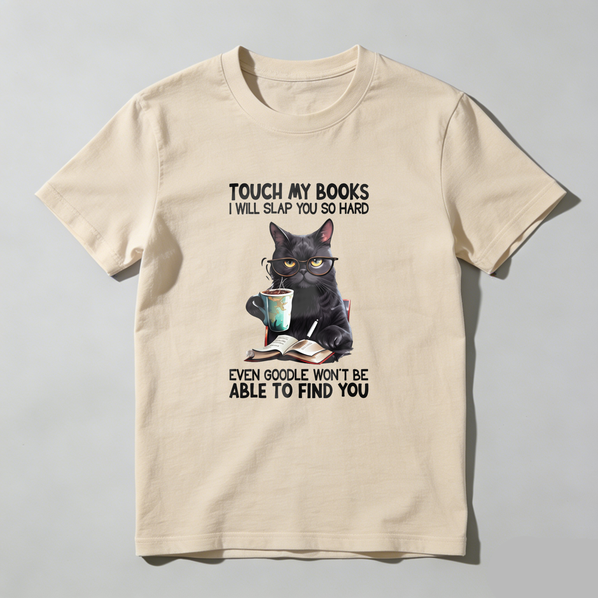 Wardrobecart Cat With Books And Coffee Cup Tshirt