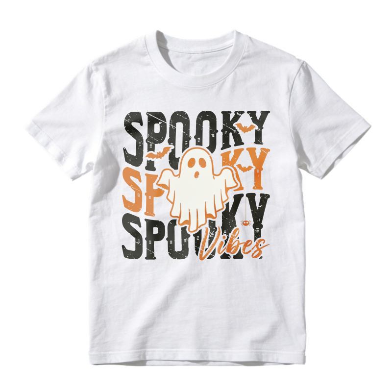 Spooky Vibes Ghost And Bat Halloween Graphic, Unisex Classic T-shirt