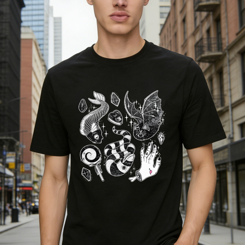 Koi Fish, Dragon, Snake, Hand, And Gems Graphic, Unisex Classic T-shirt