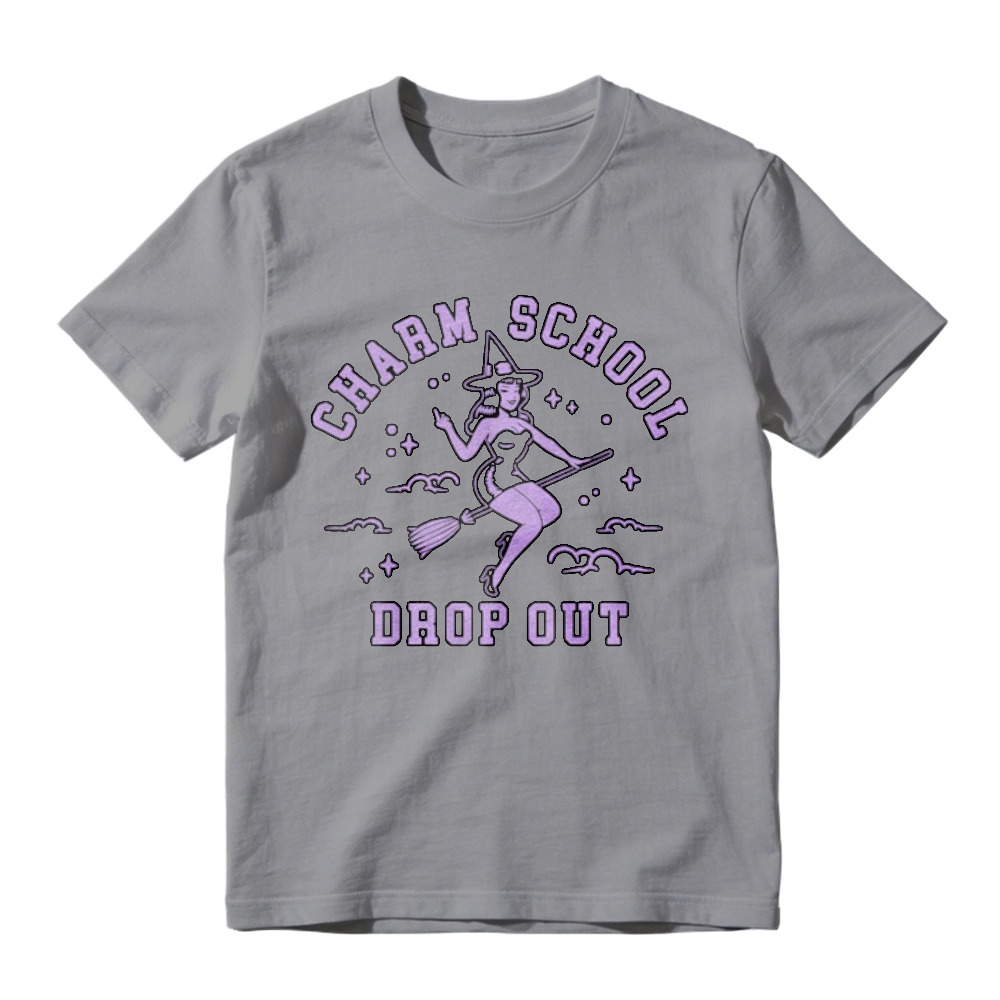 Charm School Drop Out Witch On Broomstick Graphic T-shirt