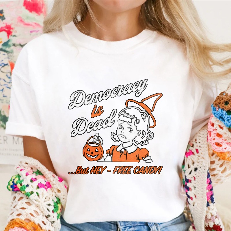 Democracy Is Dead But Hey Free Candy Halloween Witch Pumpkin Graphic T-shirt
