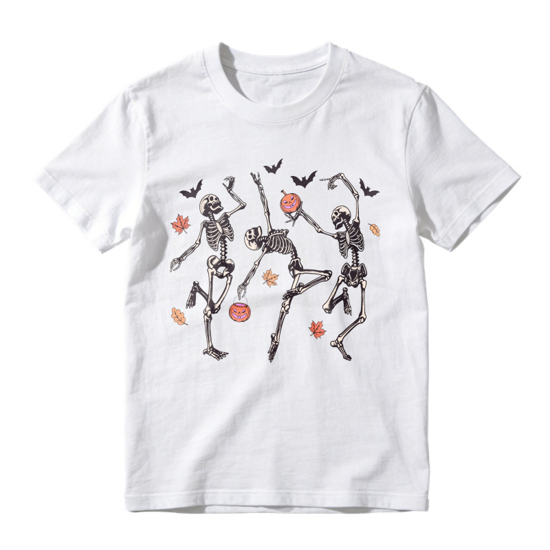 Dancing Skeletons With Pumpkins And Bats Halloween Theme, Unisex Classic T-shirt