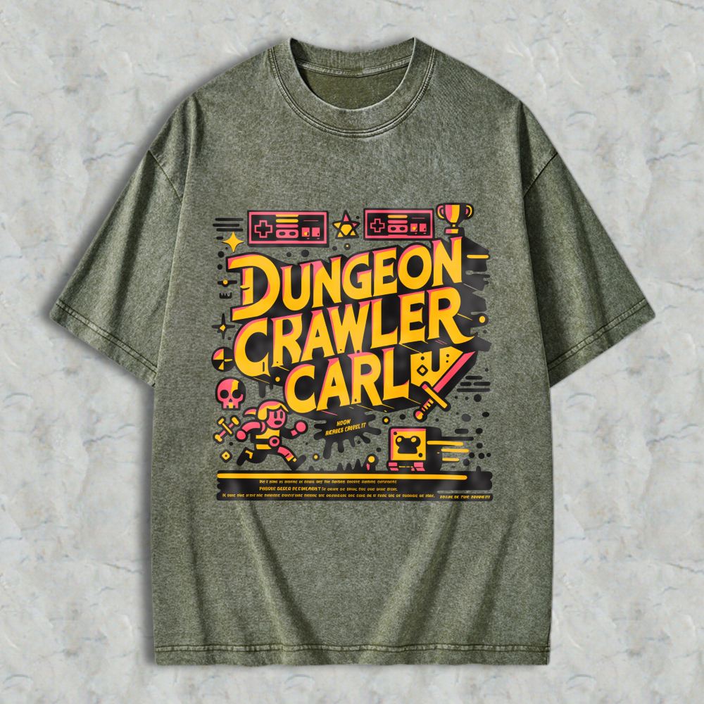 Wardrobecart Dungeon Crawler Carl Pixel Art Gaming Theme Unisex Washed T-shirt