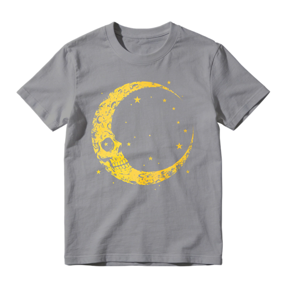 Yellow Crescent Moon Skull And Stars Graphic, Unisex Classic T-shirt
