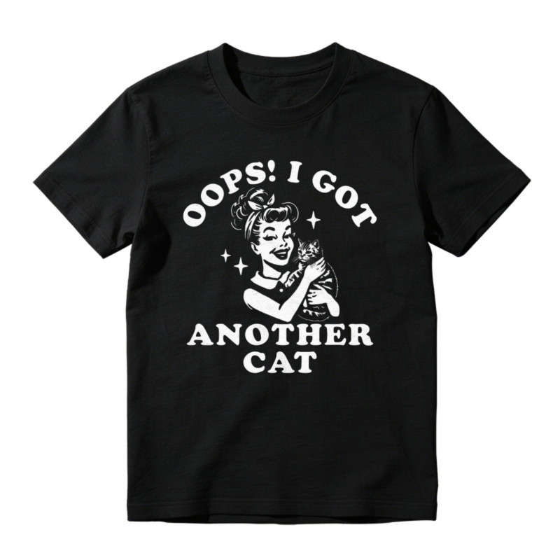 Oops I Got Another Cat Vintage Retro Style Funny Cat Lover Graphic T-shirt