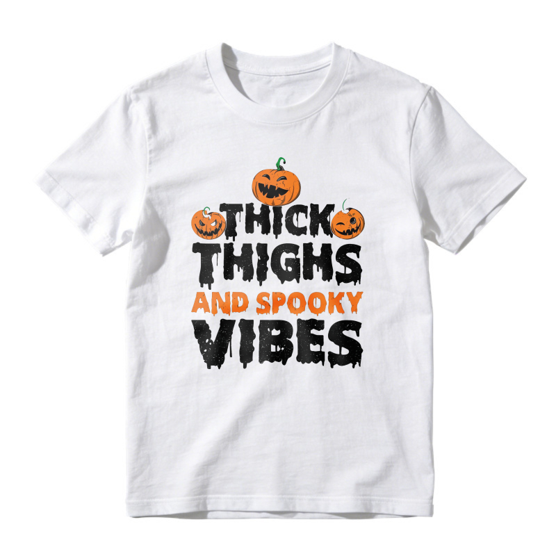 Thick Thighs And Spooky Vibes Halloween Pumpkin Graphic, Unisex Classic T-shirt