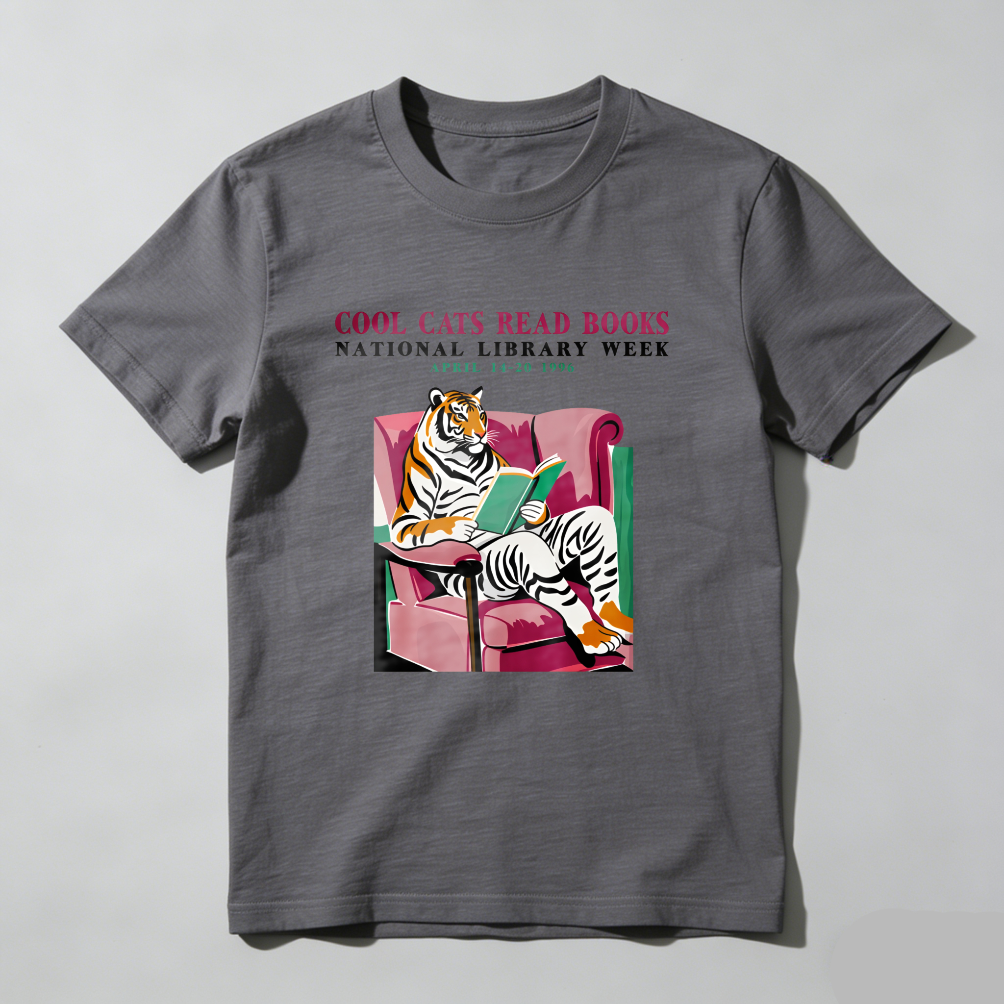 Wardrobecart Tiger Reading Book In Armchair Tshirt