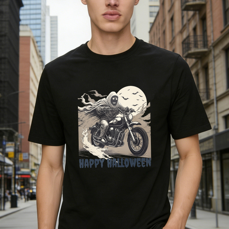 Grim Reaper Motorcycle Moon Bats Happy Halloween Unisex Classic T-shirt