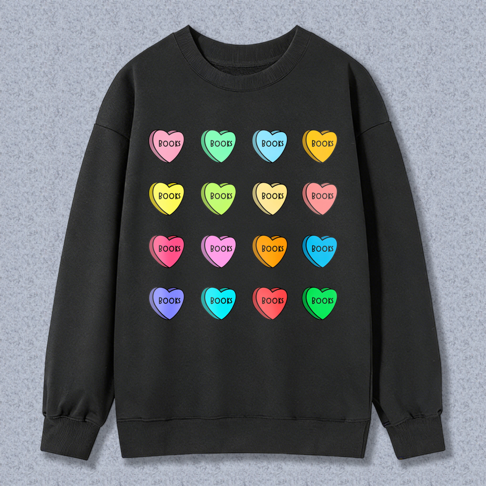 Wardrobecart Candy Heart Book Pattern Unisex Classic Sweatshirt