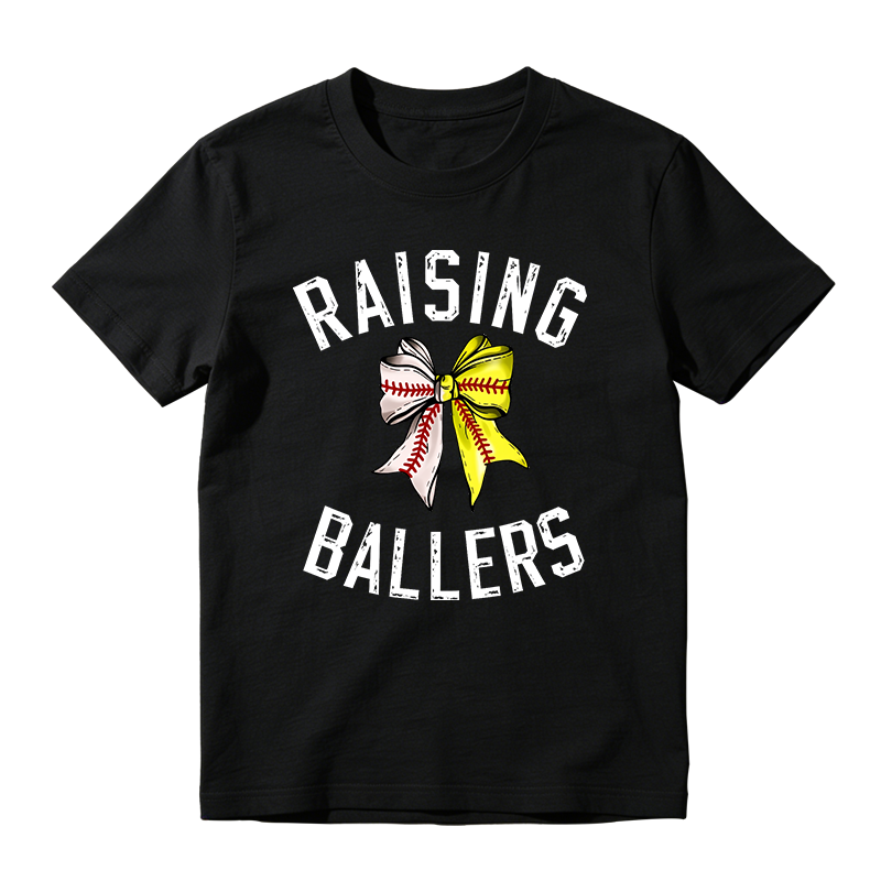 Raising Ballers With Baseball Bow Design T-shirt