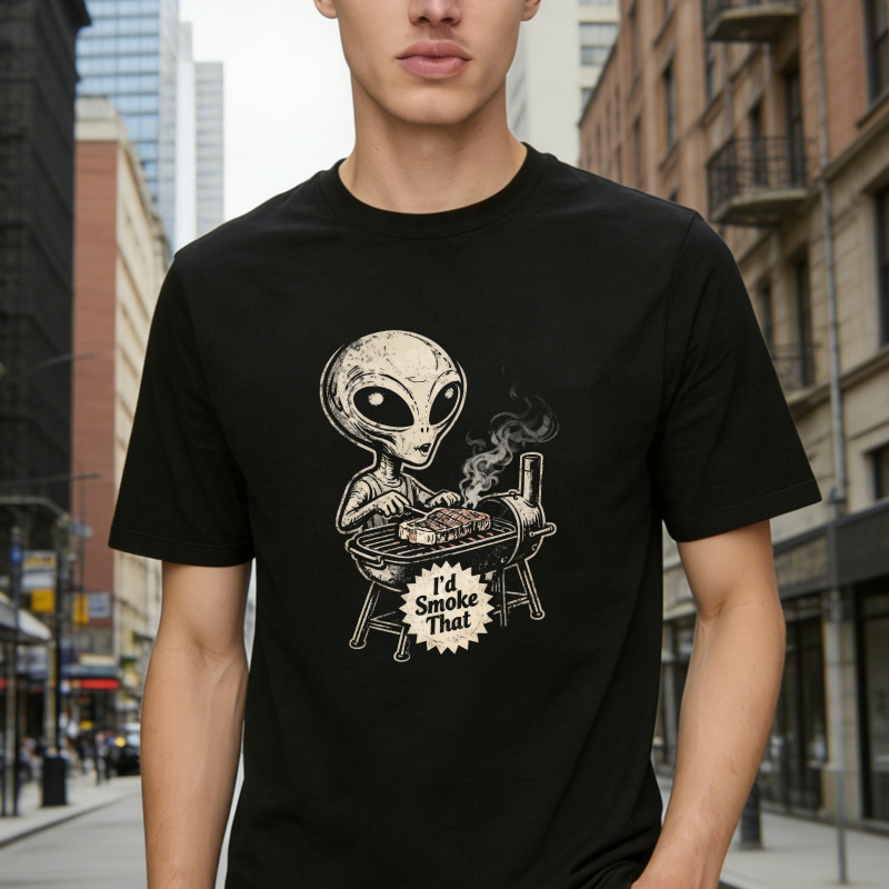 Alien Grilling Barbecue I D Smoke That Funny Sci Fi Humor Unisex Classic T-shirt