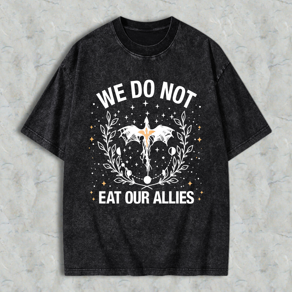 Wardrobecart We Do Not Eat Our Allies Bat And Laurel Wreath Design Unisex Washed T-shirt