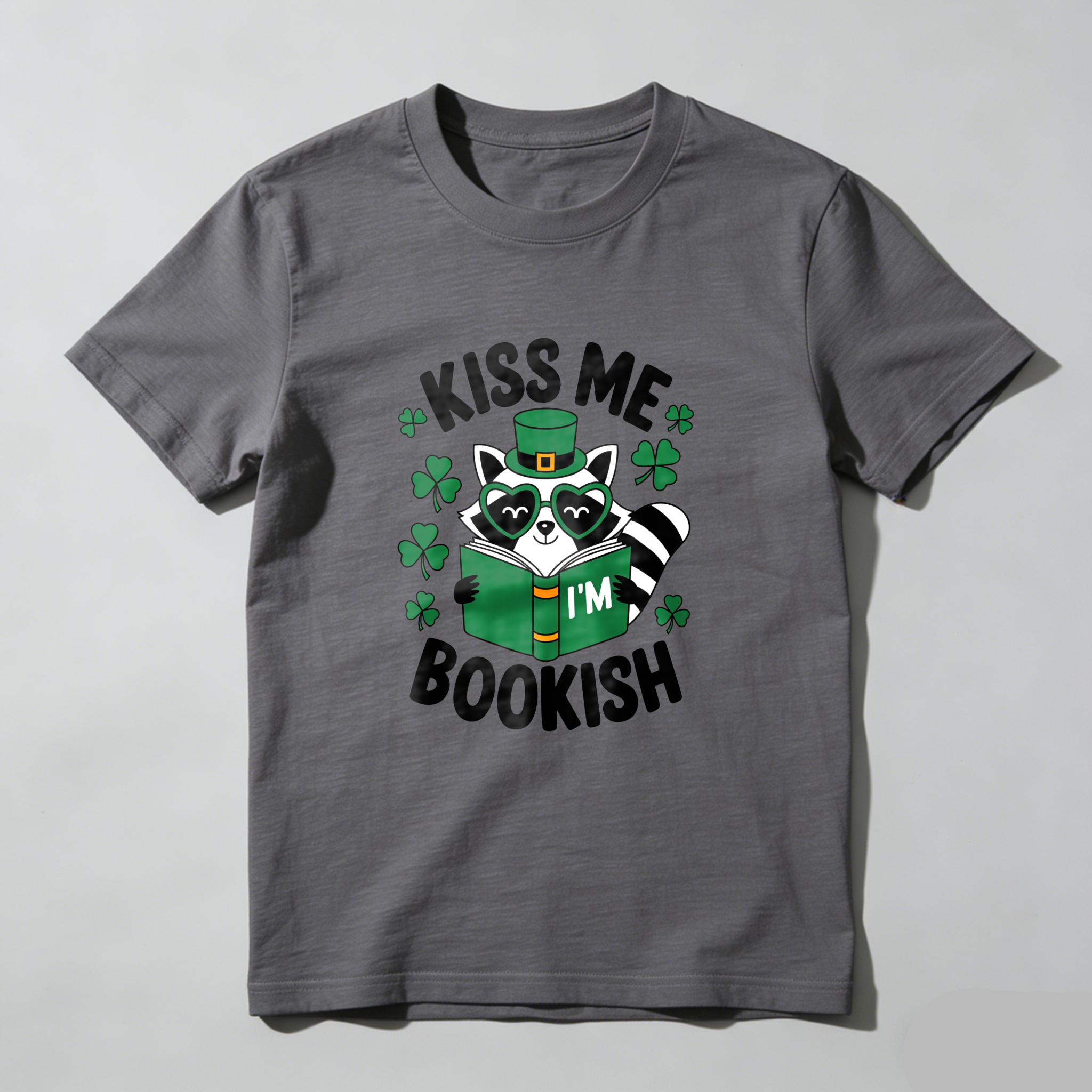 Wardrobecart Kiss Me I'm Bookish Raccoon Reading tshirt