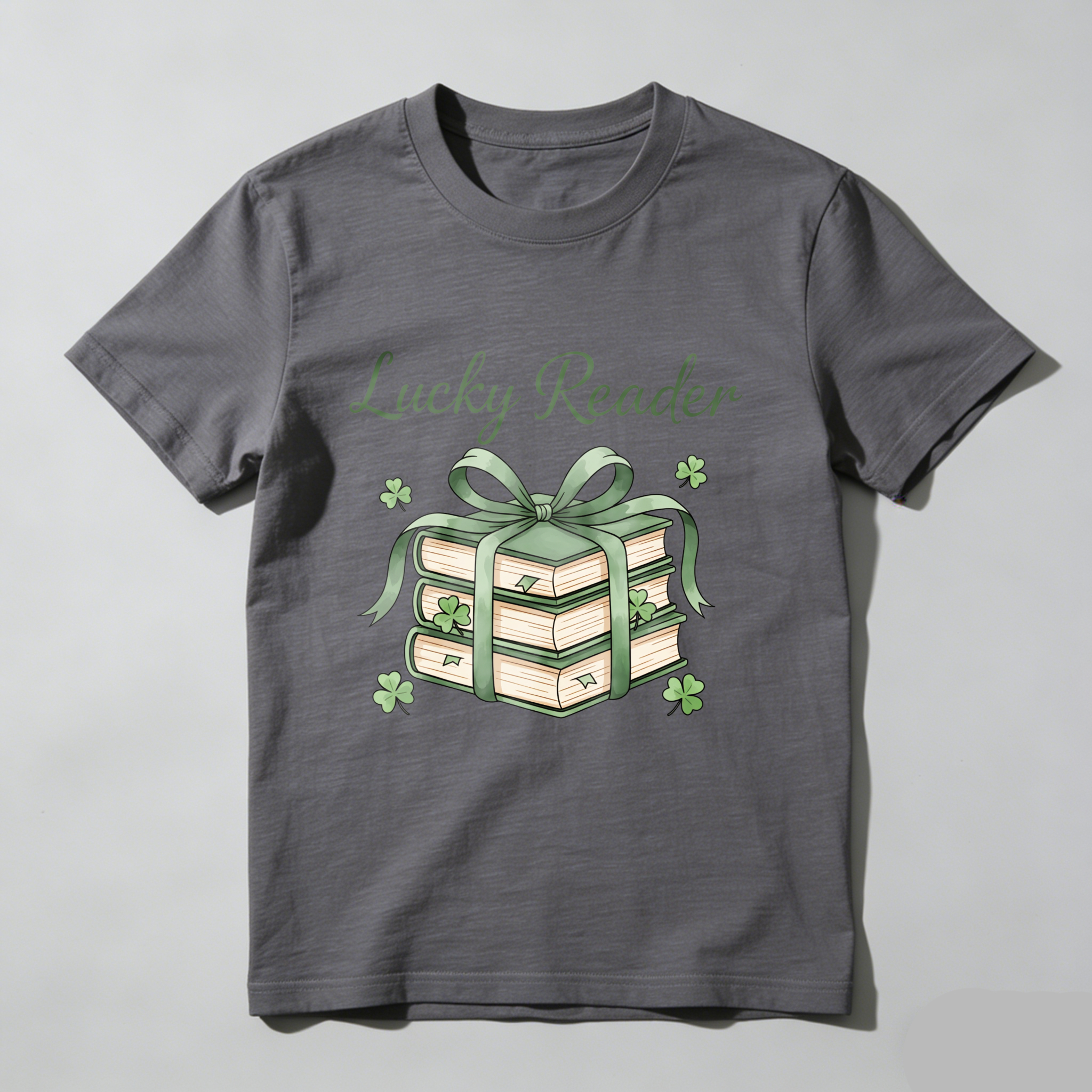 Wardrobecart Lucky Reader Books With Green Ribbon And Shamrocks tshirt