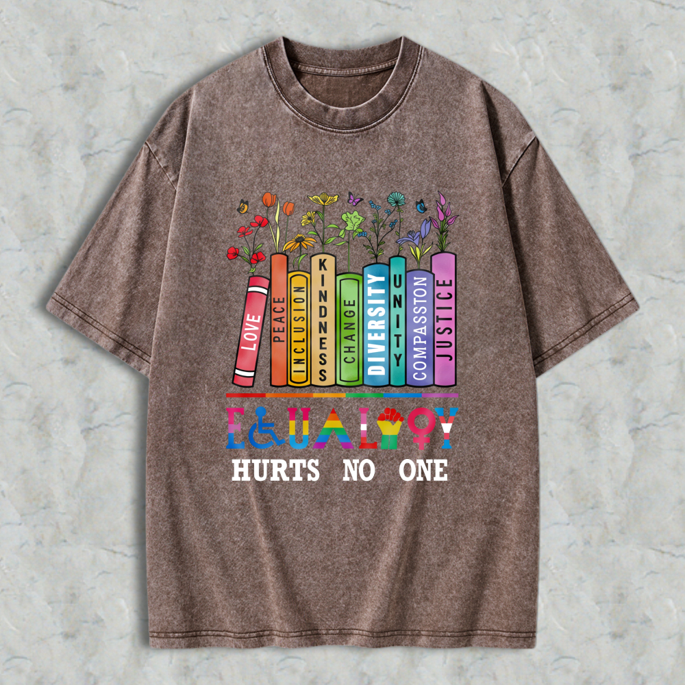 Wardrobecart Colorful Crayons With Words Love Peace Kindness Diversity Compassion Unity Justice And Flowers Above Equality Hurts No One Unisex Washed T-shirt