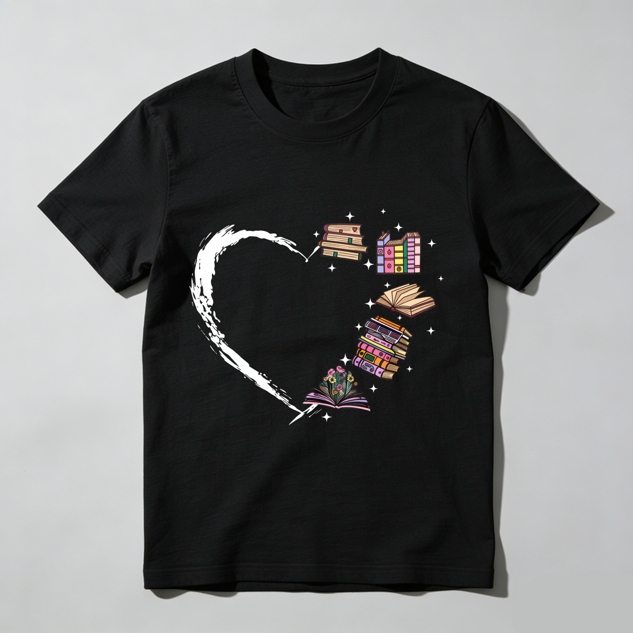 Wardrobecart Heart Books Stack Flowers Stars Tshirt