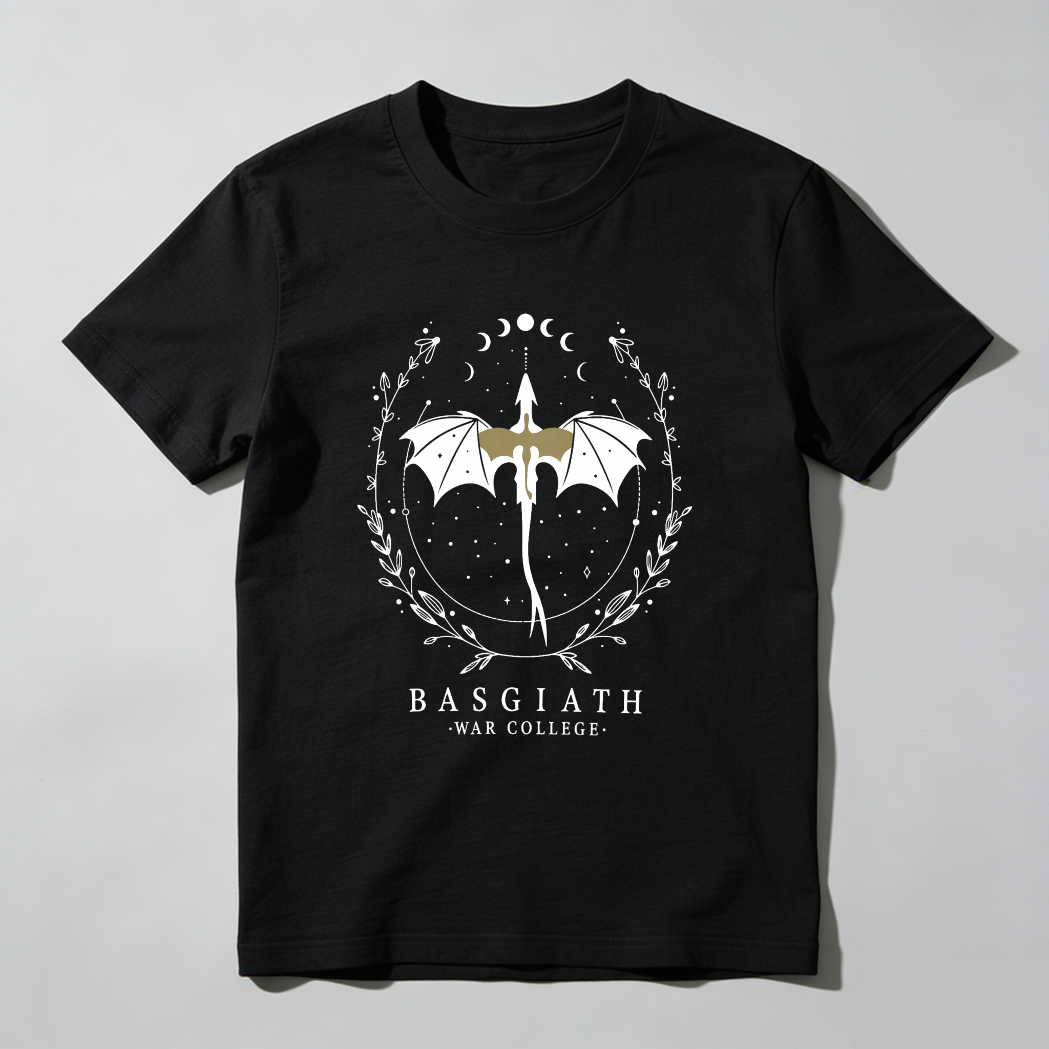 Wardrobecart Dragon Sword Moon Phases Wreath Stars Text Tshirt