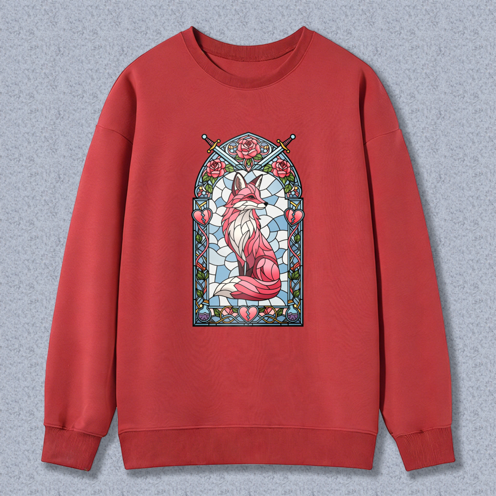 Wardrobecart Stained Glass Fox With Roses And Swords Design Unisex Classic Sweatshirt