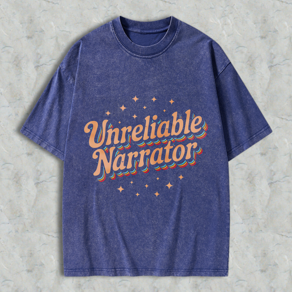 Wardrobecart Unreliable Narrator Text With Star Accents Unisex Washed T-shirt