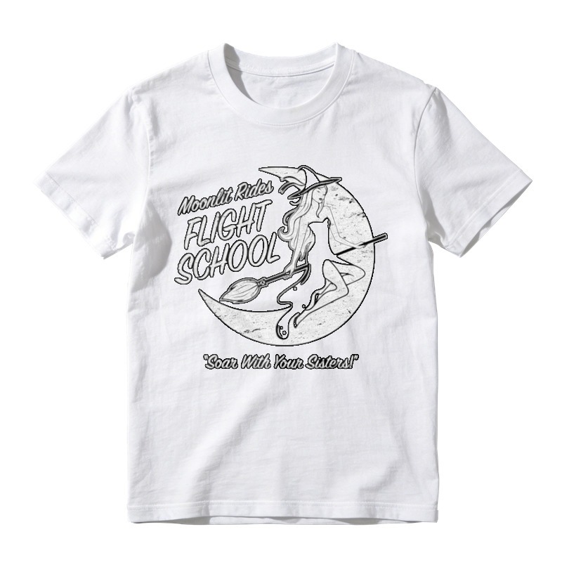 Moonlit Rides Flight School Witch On Broomstick Moon Graphic T-shirt